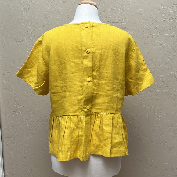 OFFON Linen Peplum Blouse in Yellow, L - Picture 3 of 14